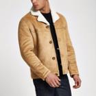 River Island Mens Suede Button Front Shearling Jacket