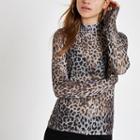 River Island Womens Leopard Print Mesh High Neck Top