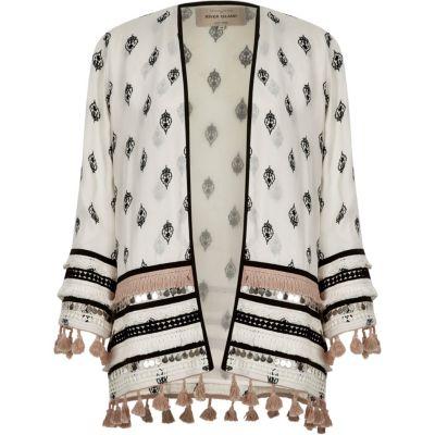 River Island Womens White Embellished Print Long Sleeve Kimono