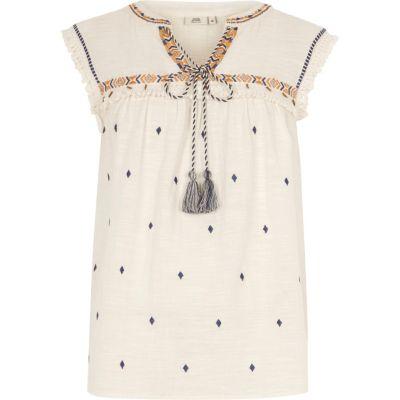 River Island Womens Petite Tassel Embroidered Smock Top