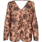 River Island Womens Mesh Floral Ruched Batwing Top