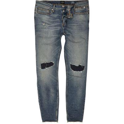 River Island Mens Faded Wash Ripped Sid Skinny Jeans