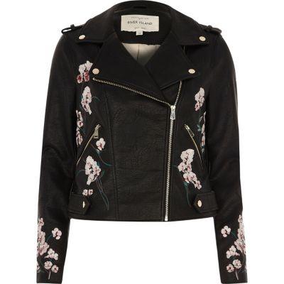 River Island Womens Faux Leather Floral Biker Jacket