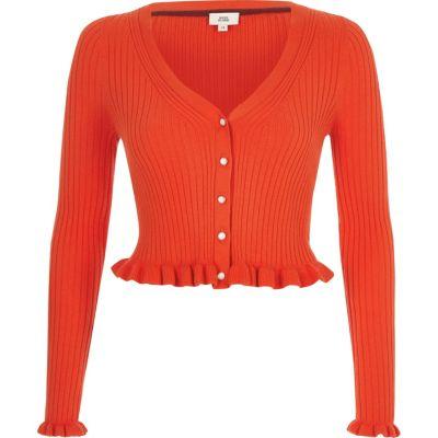 River Island Womens Ribbed Frill Hem Cropped Cardigan