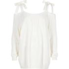 River Island Womens White Tie Shoulder Knit Sweater