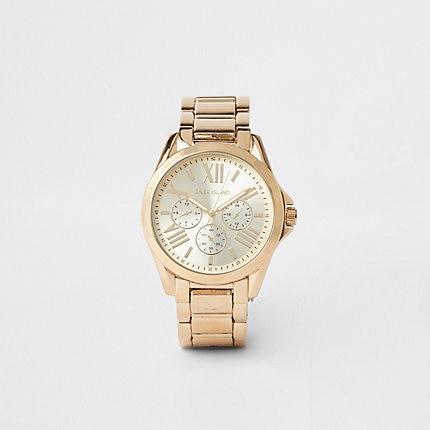 River Island Womens Gold Color 3 Dials Bracelet Watch