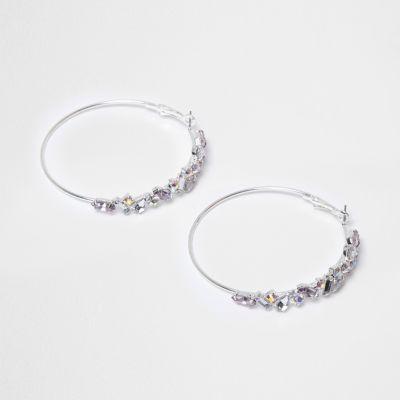 River Island Womens Silver Tone Jewel Hoop Earrings