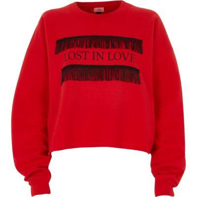 River Island Womens 'lost In Love' Fringe Cropped Sweatshirt