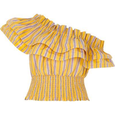 River Island Womens Stripe One Shoulder Shirred Crop Top