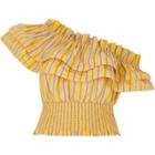 River Island Womens Stripe One Shoulder Shirred Crop Top