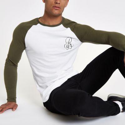 River Island Mens Raglan Embroidered Muscle T-shirt