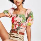 River Island Womens Floral Puff Sleeve Crop Top