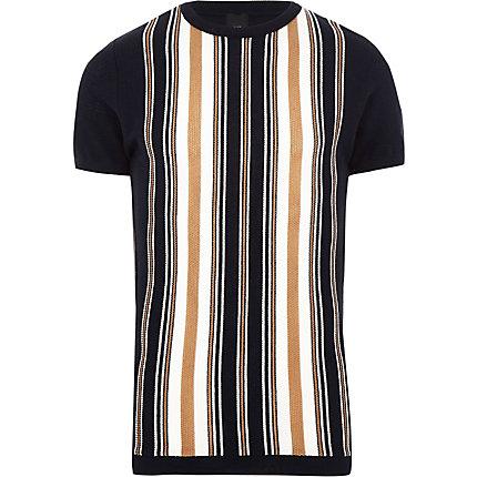 River Island Mens Vertical Stripe Slim Fit Knit T-shirt