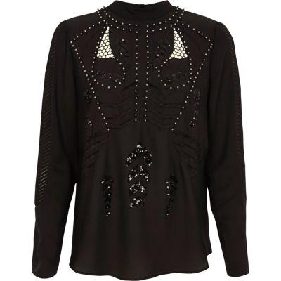 River Island Womens Studded High Neck Long Sleeve Top