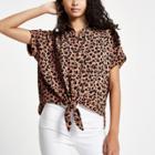 River Island Womens Leopard Printed Tie Front Shirt