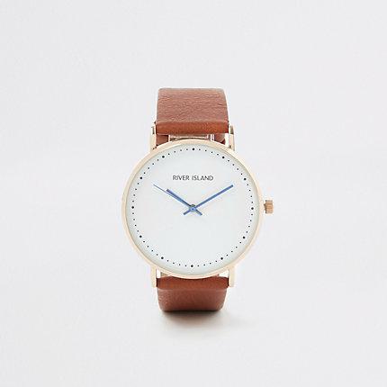 River Island Mens Gold Tone Face Watch And Bracelet Set