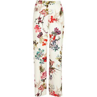 River Island Womens White Floral Print Wide Leg Trousers