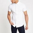 River Island Mens White Muscle Fit Short Sleeve Pique Shirt