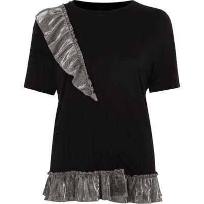 River Island Womens Metallic Frill T-shirt