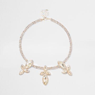 River Island Womens Gold Tone Rhinestone Leaf Jewel Necklace