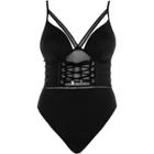 River Island Womens Mesh Strappy Corset Plunge Swimsuit