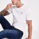 River Island Mens White Crane Embroidered Slim Fit T-shirt