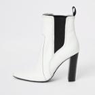 River Island Womens White Leather Pointed Western Heel Boots