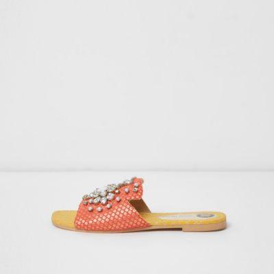 River Island Womens Jacquard Embellished Mules