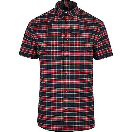River Island Mens Check Wasp Embroidered Short Sleeve Shirt