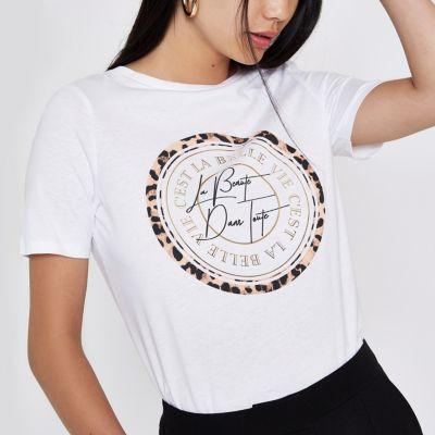 River Island Womens White 'c'est La Belle' Circle Print T-shirt