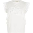 River Island Womens White Frill Fitted T-shirt