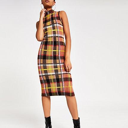 River Island Womens Check Print Knitted Midi Dress