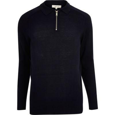 River Island Mens Zip-up Polo Sweater