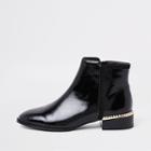 River Island Womens Patent Leather Pearl Trim Ankle Boots