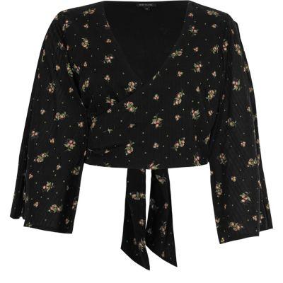 River Island Womens Ditsy Wrap Crop Top