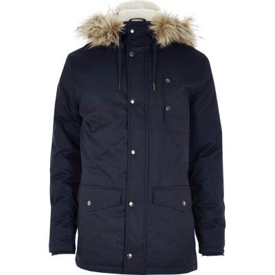 River Island Mens Faux Fur Hooded Parka Jacket