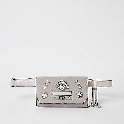 River Island Womens Rhinestone Lock Front Belted Bum Bag