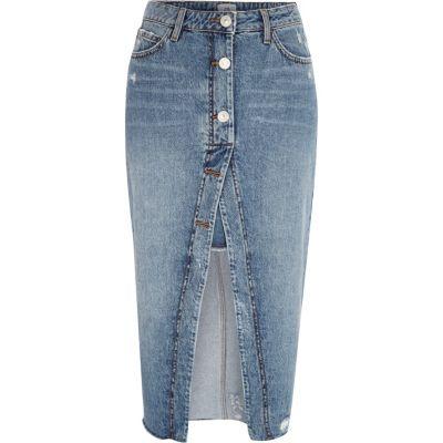 River Island Womens Open Front Midi Denim Skirt
