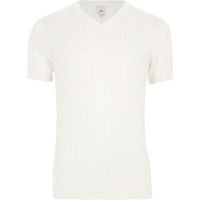 River Island Mens Rib Muscle Fit V Neck T-shirt