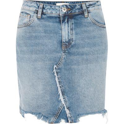 River Island Womens Acid Wash Raw Hem Denim Skirt