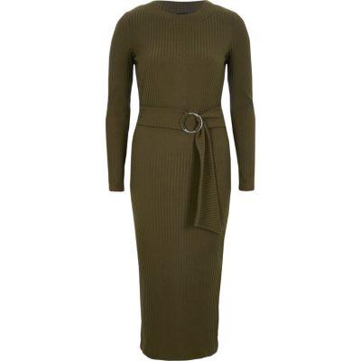 River Island Womens Rib Ring Tie Belt Midi Dress