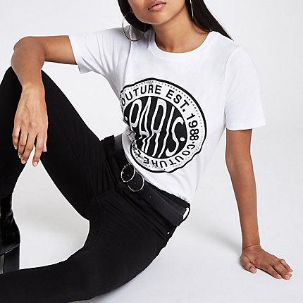 River Island Womens Petite White 'couture Paris' T-shirt