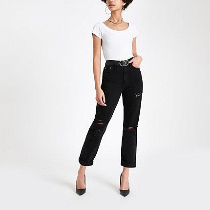 River Island Womens Wash Mom Fit Ripped Jeans