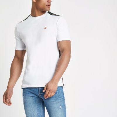 River Island Mens White Tape Muscle Fit T-shirt