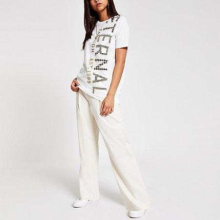 River Island Womens Print Embellished Longline T-shirt