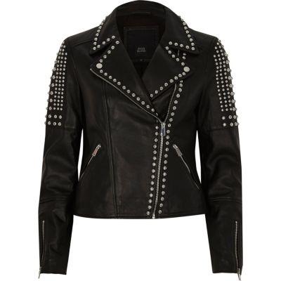 River Island Womens Studded Leather Biker Jacket