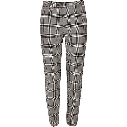 River Island Mens Check Skinny Fit Smart Crop Rousers