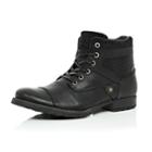 River Island Mensblack Leather Military Boots