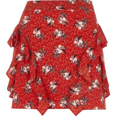 River Island Womens Petite Floral Print Frill Mini Skirt