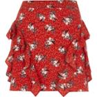 River Island Womens Petite Floral Print Frill Mini Skirt